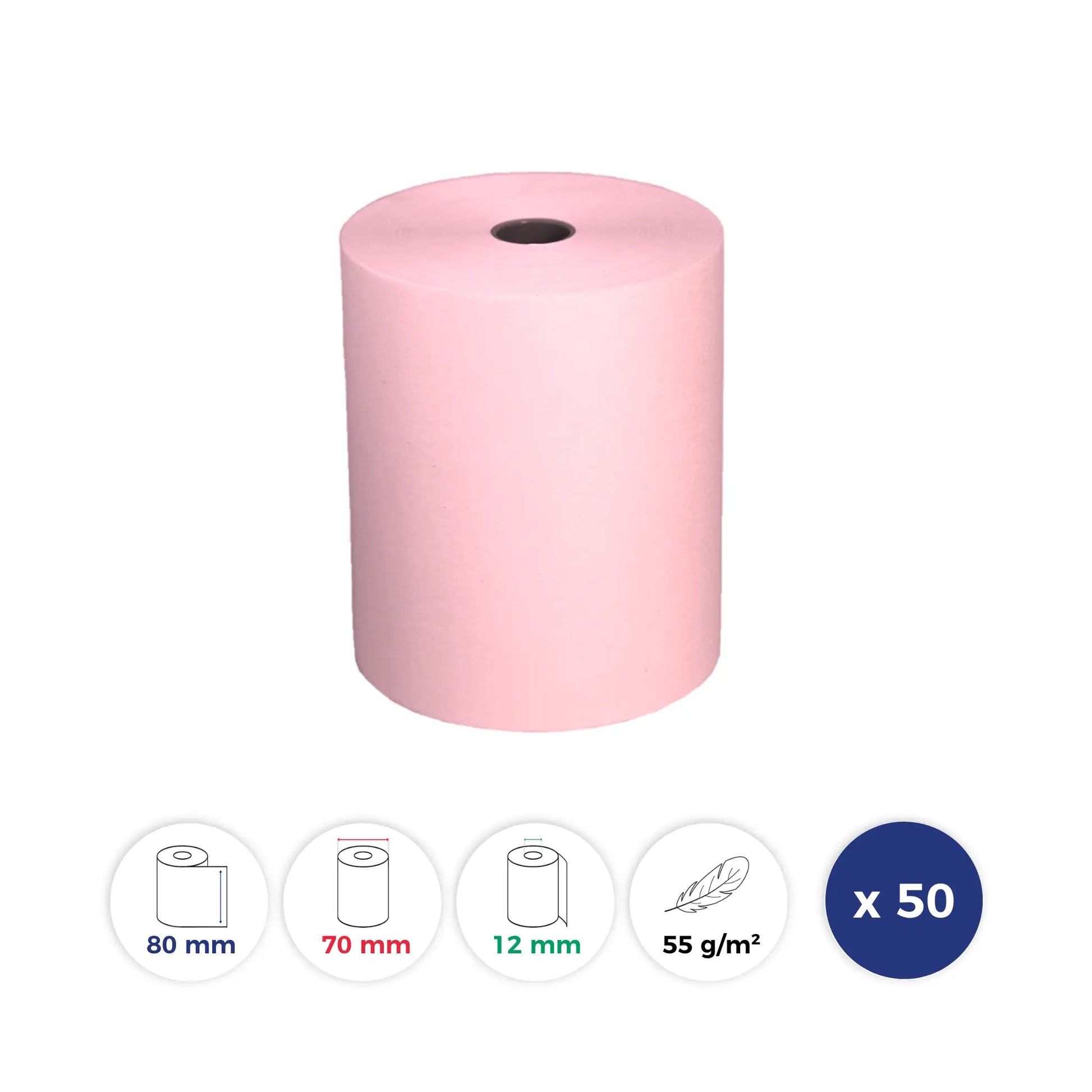 La Bobine Francaise - 50 Rouleaux Thermiques de Couleur ROSE - 80x70x12 - Papier Premium 55 g/m - sans BPA. Id produit: 15117. Reference: LBF-COULEUR-80-70-12-ROSE-PREM55-Q50-15117. GTIN: 3701747200483