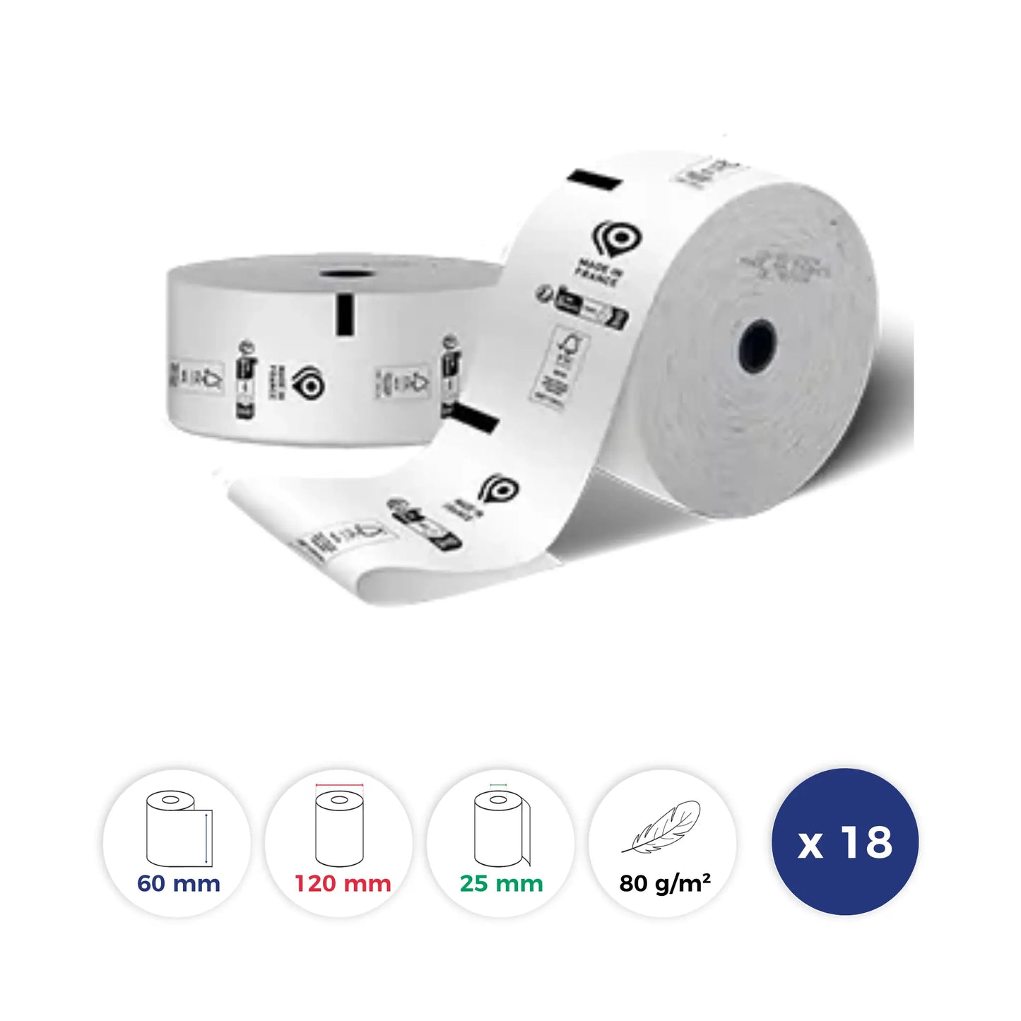 La Bobine Francaise - 18 Rouleaux Thermiques pour BORNE LIBRE SERVICE - 60x120x25 - Papier Premium 80 g/m - Impression des logos TRIMAN + Made in France + FSC C084754 au verso - sans BPA. Id produit: 17989. Reference: LBF-BORNE-LS-60-120-25-PREM80-Q18-17989. GTIN: 3701747200537