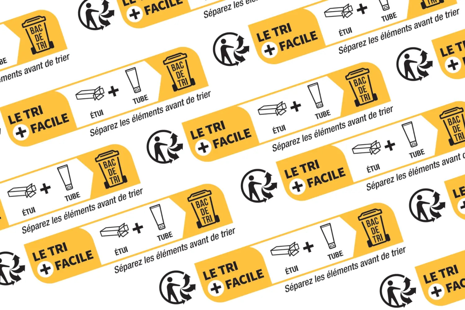 Logo Triman et consignes de tri conformes à la loi AGEC. Indications pour le recyclage des emballages et séparation des éléments avant tri. Logo imprimé sur les bobines et rouleaux thermiques la bobine française.